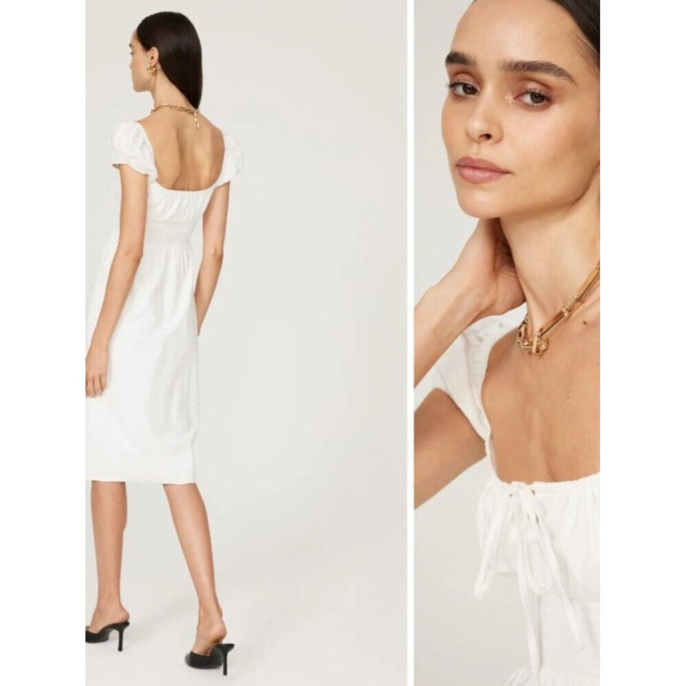 REFORMATION Dress Arna White Keyhole Tie Front Smocked Cottagecore Cotton midi 6 - Picture 9 of 11